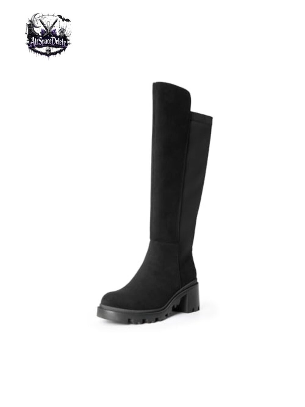 Women's Platform Knee High Boots Round Toe Faux Suede Block Heel